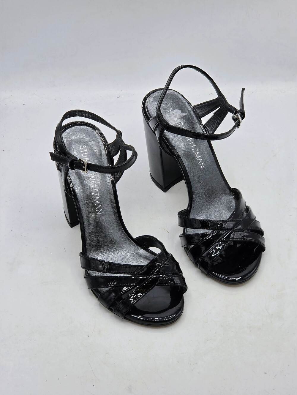 Stuart Weitzman Black Patent Leather Strappy Block Heel Sandals - Size 6M - Picture 2 of 15